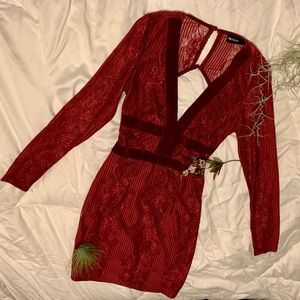 Tight red dress with lace detail